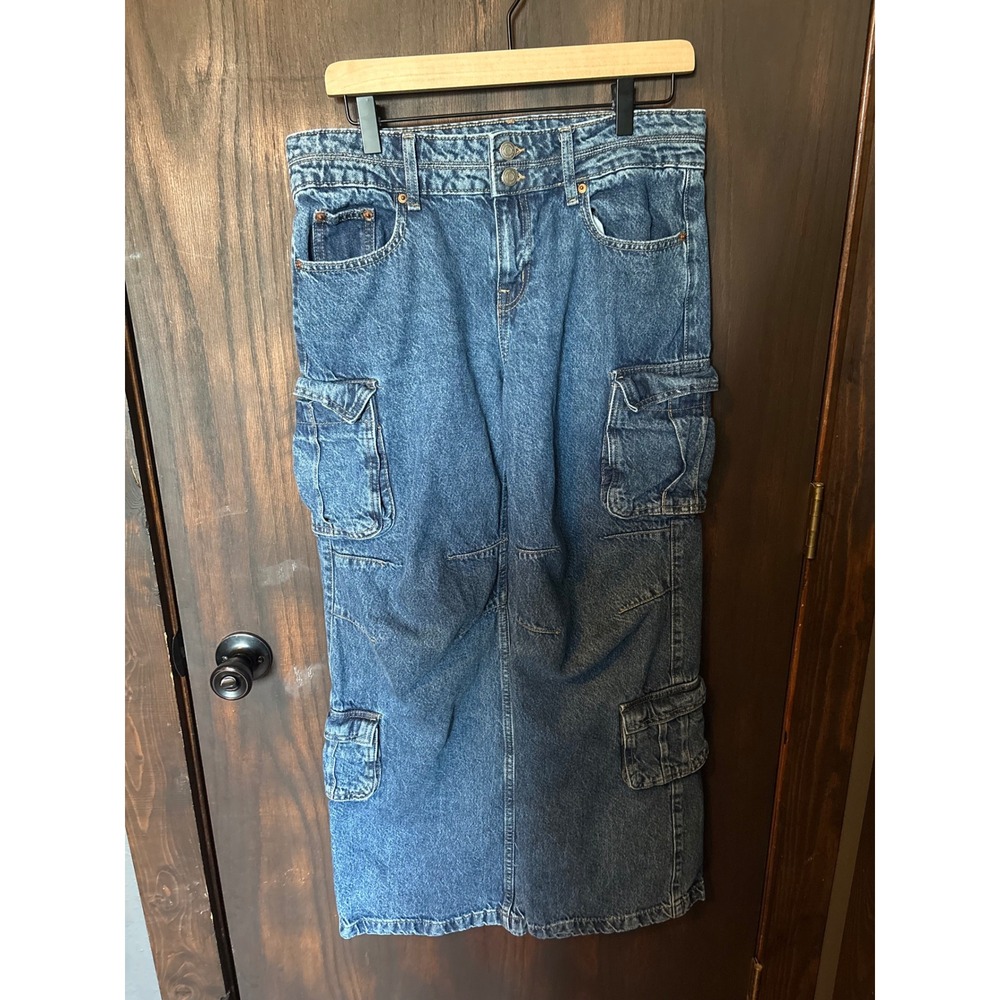 Aeropostale Baggy Wide Leg Cargo Jeans Womens 6S Blue Denim High Waisted Utility